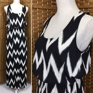 H&M Maxi Sundress Black & Ivory Sleeveless Sz 8